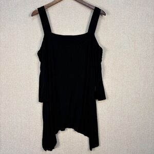 Green Envelope Tunic Top Womens  2X Black Cold Shoulder Square Neck Jersey Knit